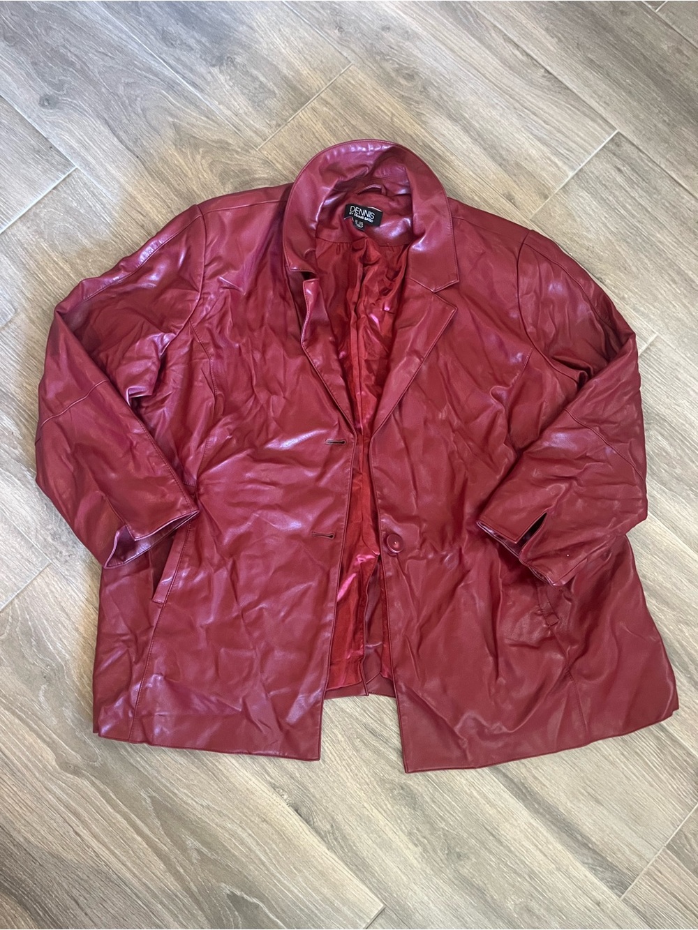 Women’s Red Faux Leather Blazer Jacket by Dennis Basso